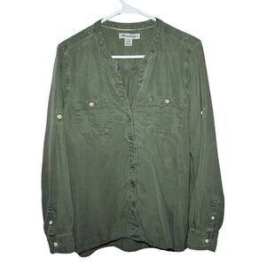 Tommy Bahama Olive Green Collared Button-Front Utility Shirt Womens Large